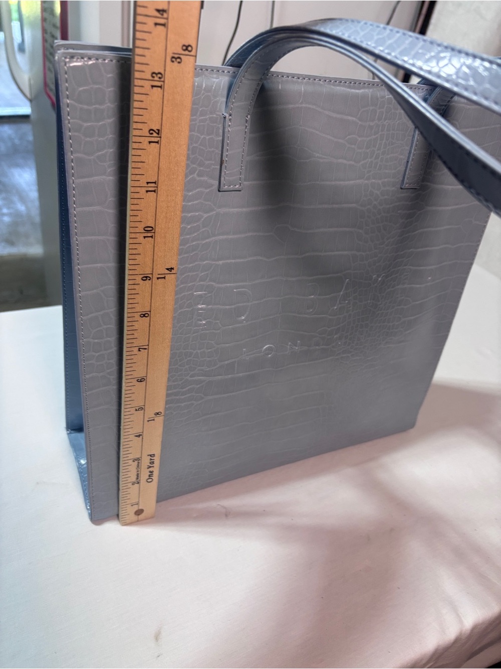 Ted Baker London THE ICON Seacon Tote Bag Powder Sky Blue Croc Embossed NEW - Picture 6 of 11